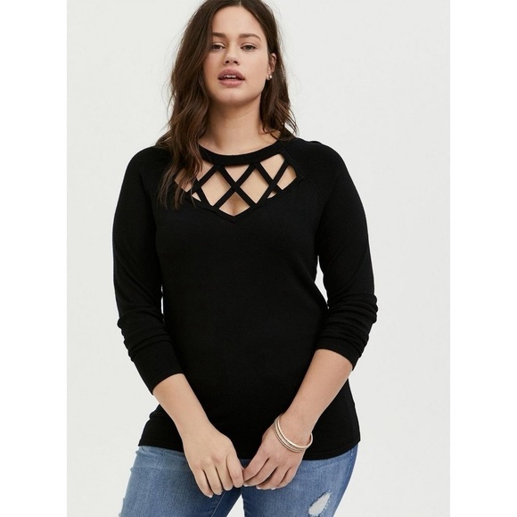 Torrid Pullover Cage Front Sweater - Black - Picture 1 of 6